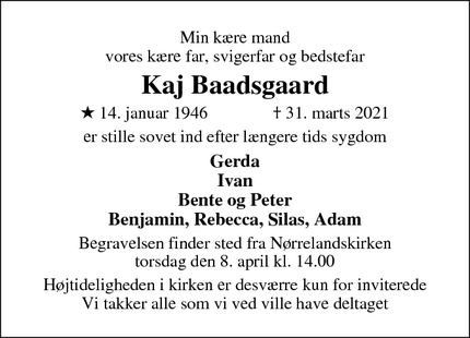 Dødsannoncen for Kaj Baadsgaard - Holstebro