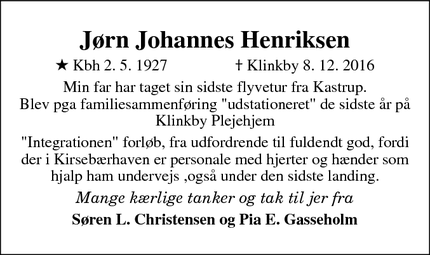 Dødsannoncen for Jørn Johannes Henriksen - Lemvig