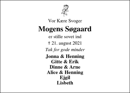 Dødsannoncen for Mogens Søgaard - Thorsminde