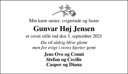 Dødsannoncen for Gunvar Høj Jensen - Hirtshals