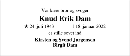 Dødsannoncen for Knud Erik Dam - Holstebro