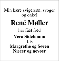 Dødsannoncen for René Møller - Ydby