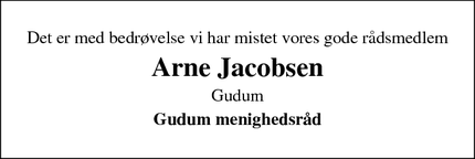 Dødsannoncen for Arne Jacobsen - Gudum
