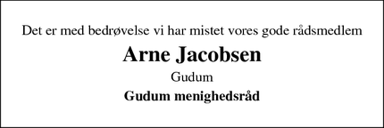 Dødsannoncen for Arne Jacobsen - Gudum