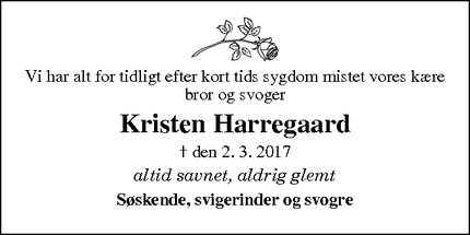 Dødsannoncen for Kristen Harregaard - Struer