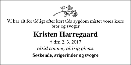 Dødsannoncen for Kristen Harregaard - Struer