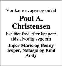 Dødsannoncen for Poul A. Christensen - Holstebro