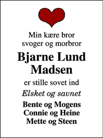 Dødsannoncen for Bjarne Lund Madsen - Ulfborg