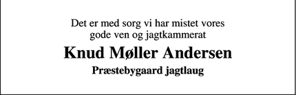 Dødsannoncen for Knud Møller Andersen - Asp
