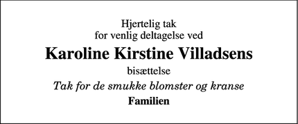 Taksigelsen for Karoline Kirstine Villadsens - 7500 Holstebro