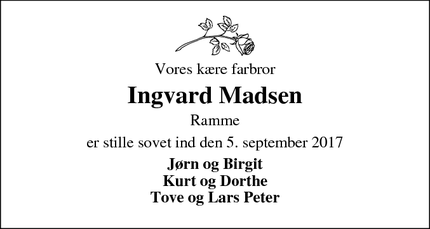 Dødsannoncen for Ingvard Madsen - Thyholm