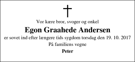 Dødsannoncen for Egon Graahede Andersen - Holstsebro