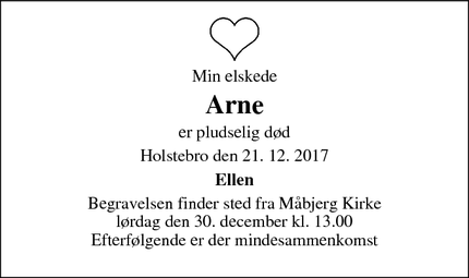 Dødsannoncen for Arne - Holstebro
