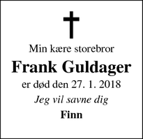 Dødsannoncen for Frank Guldager - Vildbjerg