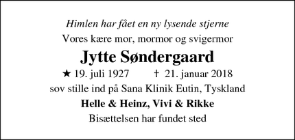 Dødsannoncen for Jytte Søndergaard - Holstebro