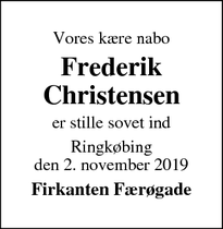Dødsannoncen for Frederik
Christensen - Ringkøbing