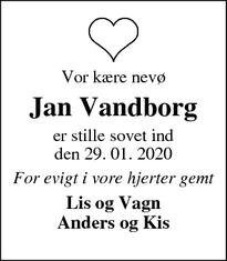Dødsannoncen for Jan Vandborg - Ringkøbing