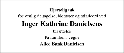 Taksigelsen for Inger Kathrine Danielsens - Ringkøbing