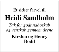 Dødsannoncen for Heidi Sandholm - Ringkøbing