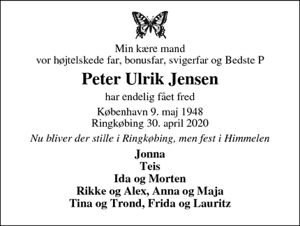 Dødsannoncen for Peter Ulrik Jensen - Ringkøbing