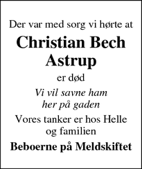 Dødsannoncen for Christian Bech Astrup - Ringkøbing