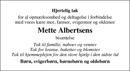 Taksigelsen for Mette Albertsens - No, Ringkøbing