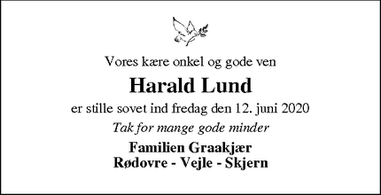 Dødsannoncen for Harald Lund - Skjern
