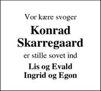 Dødsannoncen for Konrad Skarregaard - Hee