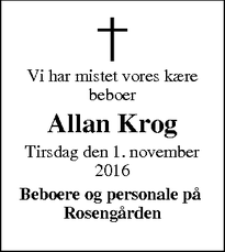 Dødsannoncen for Allan Krog - Skjern