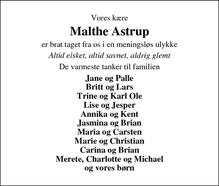 Dødsannoncen for Malthe Astrup - Lem st