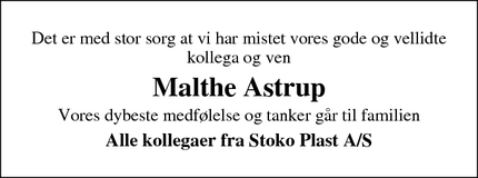 Dødsannoncen for Malthe Astrup - Lem st.