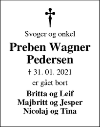 Dødsannoncen for Preben Wagner Pedersen - Skjern