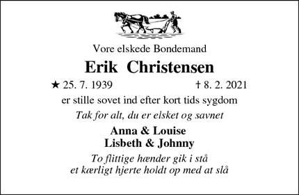 Dødsannoncen for Erik  Christensen - Spjald