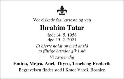 Dødsannoncen for Ibrahim Tatar - Ringkøbing