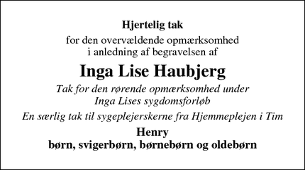 Taksigelsen for Inga Lise Haubjerg - Hover