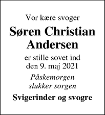 Dødsannoncen for Søren Christian
Andersen - Hvide Sande