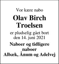 Dødsannoncen for Olav Birch Troelsen - Skjern