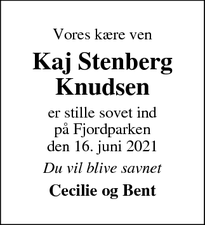 Dødsannoncen for Kaj Stenberg
Knudsen - Ringkøbing