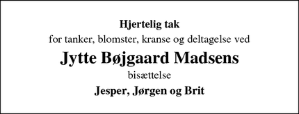 Taksigelsen for Jytte Bøjgaard Madsens - Tim