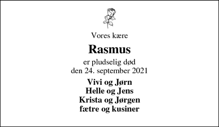 Dødsannoncen for Rasmus - Ringkøbing