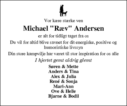 Dødsannoncen for Michael "Ræv" Andersen - Skjern