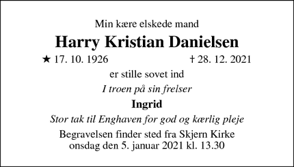 Dødsannoncen for Harry Kristian Danielsen - Skjern