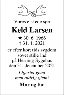 Dødsannoncen for Keld Larsen - Hvide Sande