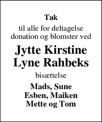 Taksigelsen for Jytte Kirstine
Lyne Rahbeks - Tim