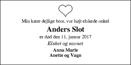 Dødsannoncen for Anders Slot - Ringkøbing
