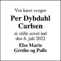 Dødsannoncen for Per Dybdahl Carlsen - Skjern