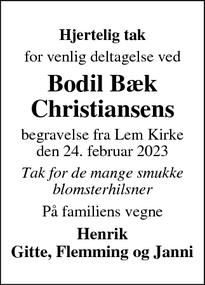 Taksigelsen for Bodil Bæk
Christiansen - Lem 