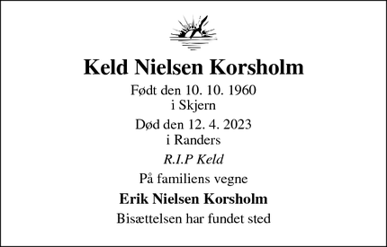 Dødsannoncen for Keld Nielsen Korsholm - Randers