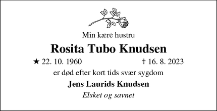 Dødsannoncen for Rosita Tubo Knudsen - No
