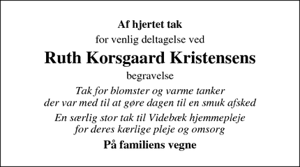 Taksigelsen for Ruth Korsgaard Kristensen - Spjald
